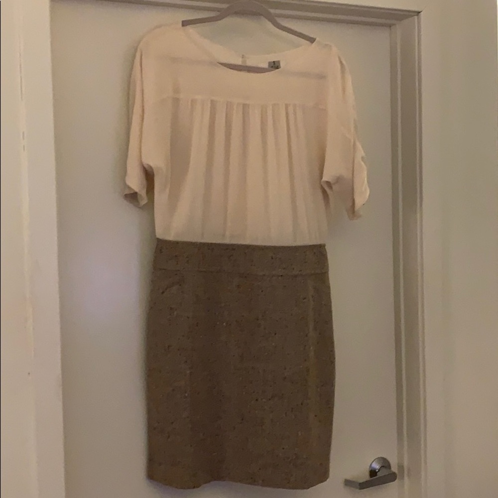 Ann Taylor Loft Silk Top and Tweed Skirt Dress